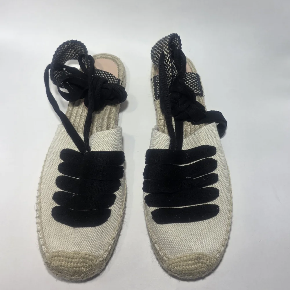 J.Crew Espadrille Lace Up Sandals Beige Black Size 11 New Without Box